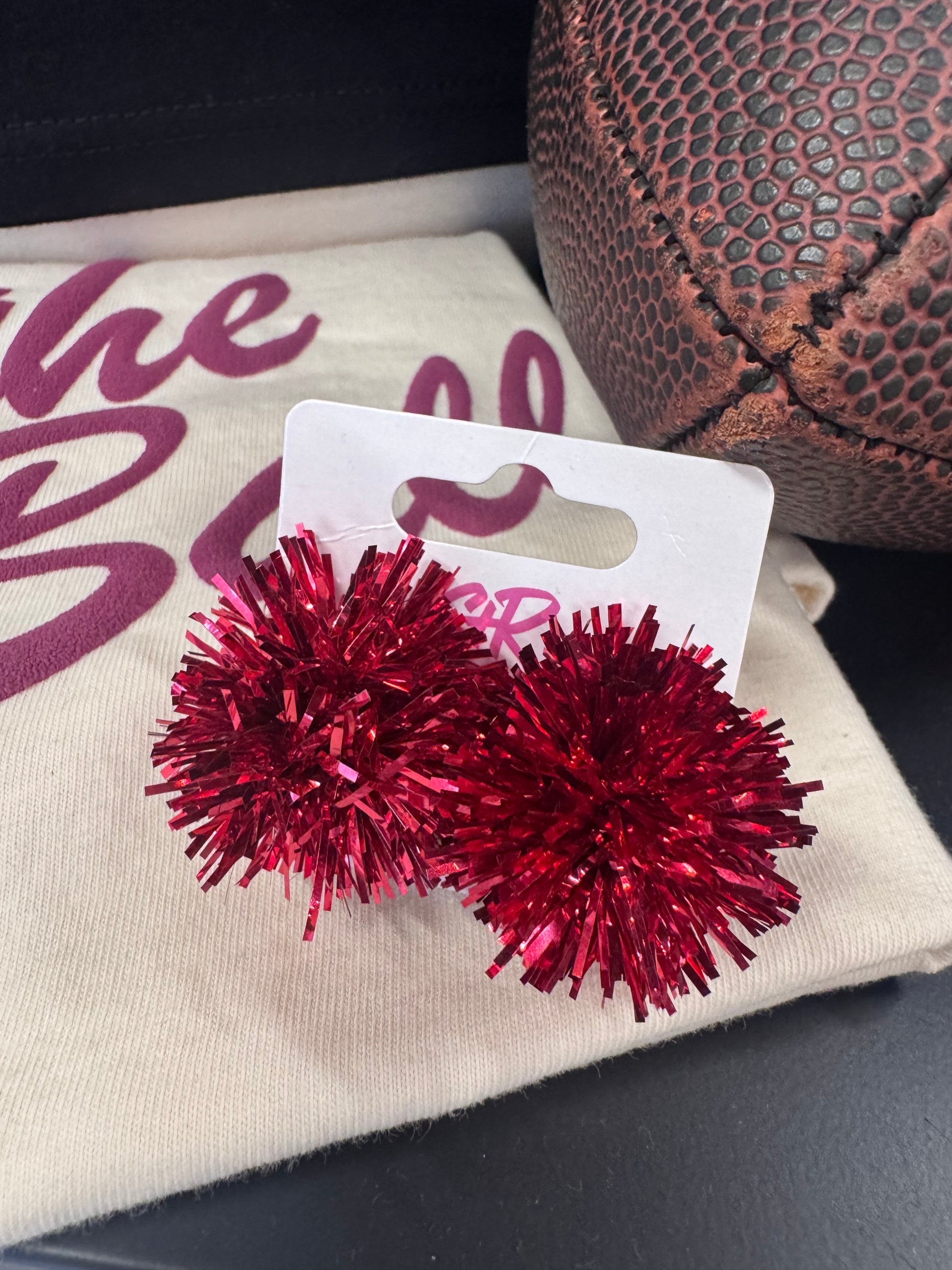 Red Pom Pom Earrings
