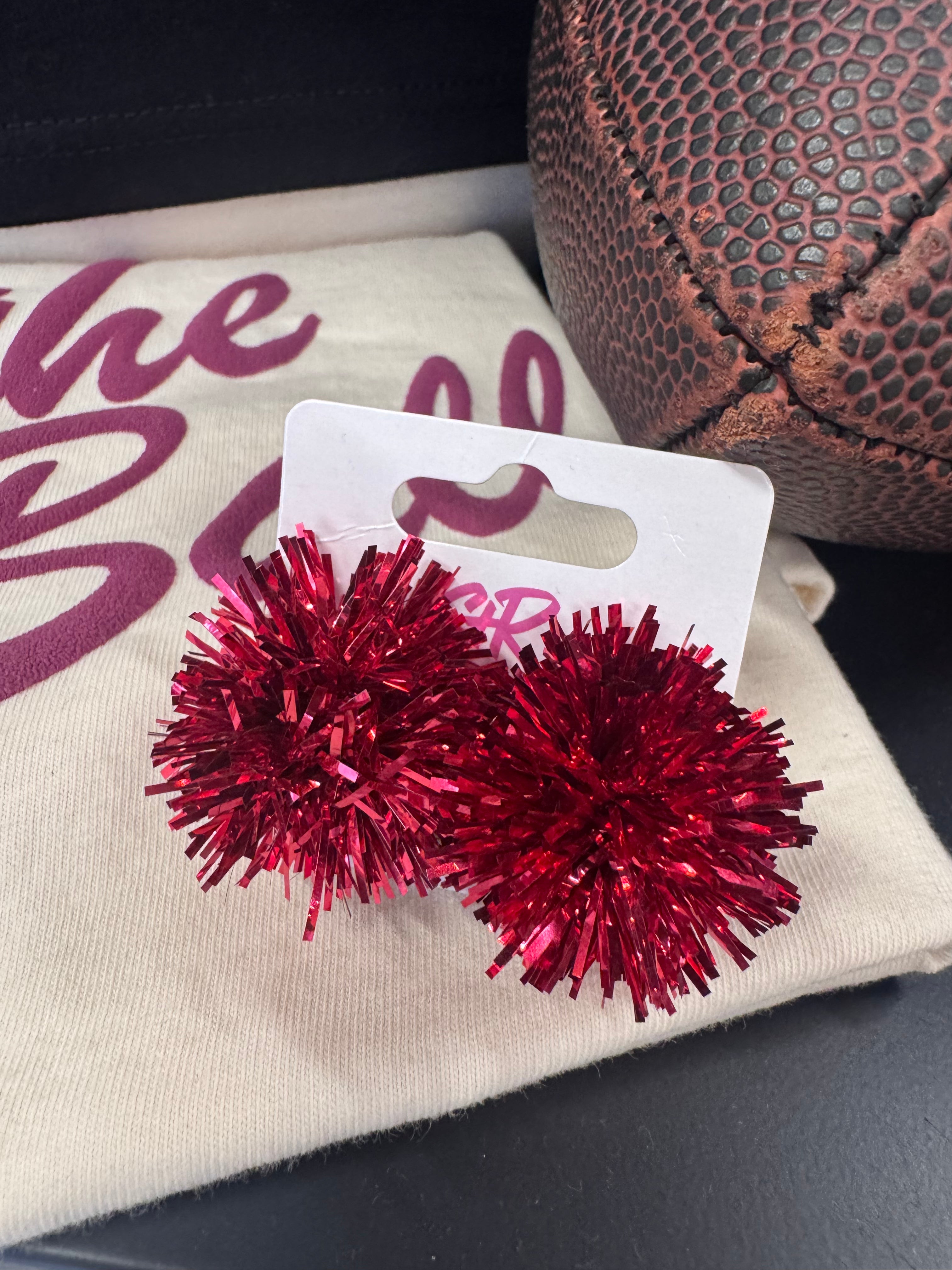 Red Pom Pom Earrings